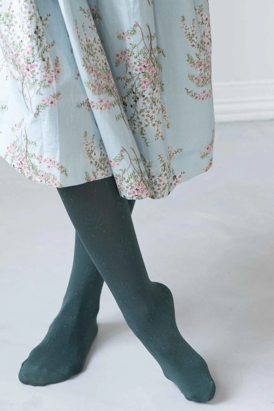 Lazybones Women's Fleur Teal Cotton Tights - Comfortable & Stylish Legwear