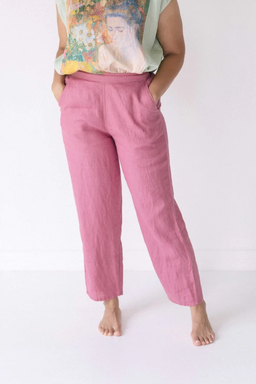 Lazybones Women's Sara Linen Pants in Rose - Comfortable Casual Linen Trousers for Women