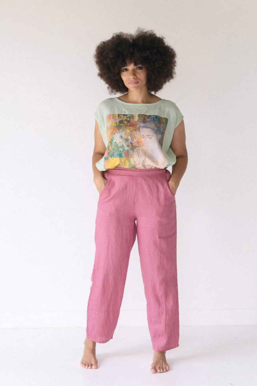 Lazybones Women's Sara Linen Pants in Rose - Comfortable Casual Linen Trousers for Women