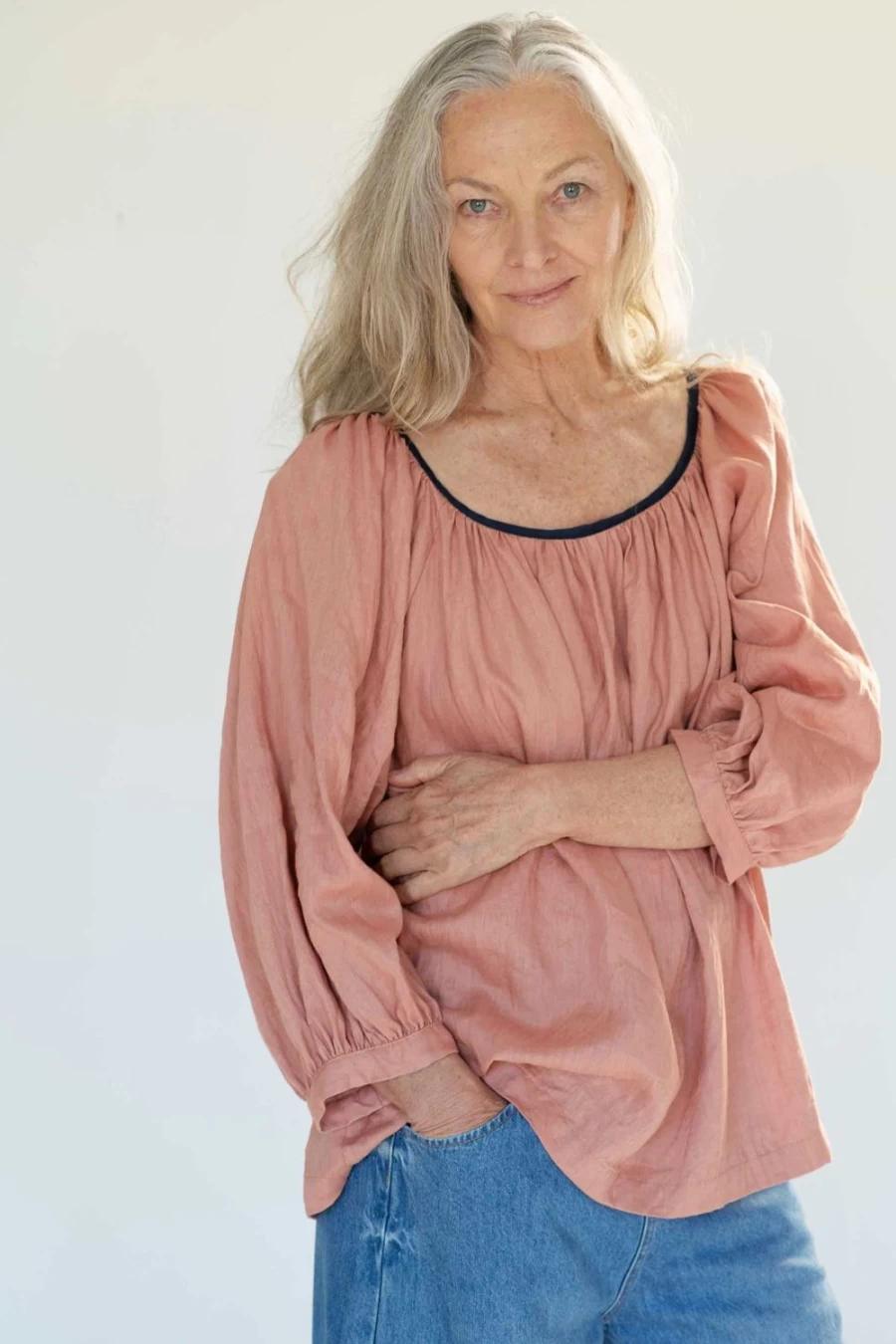"Lazybones Women's Hetti Linen Top in Clay | Relaxed Fit Casual Blouse"