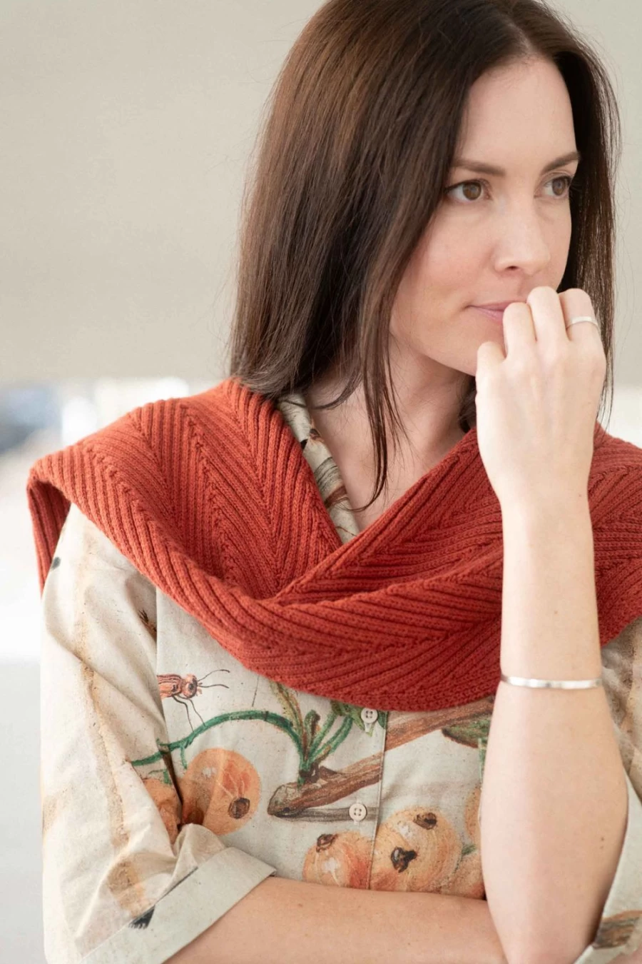 Lazybones Women's Rust Zigzag Scarf - Organic Cotton Fashion Accessory