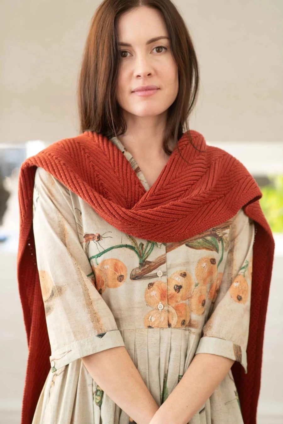 Lazybones Women's Rust Zigzag Scarf - Organic Cotton Fashion Accessory