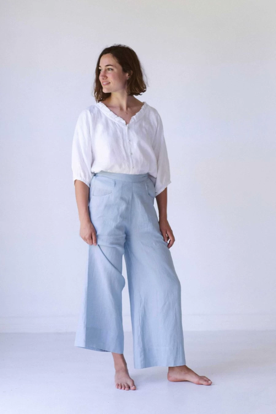 Lazybones Women's Ollie Sky Blue Linen Pants for Comfort and Style