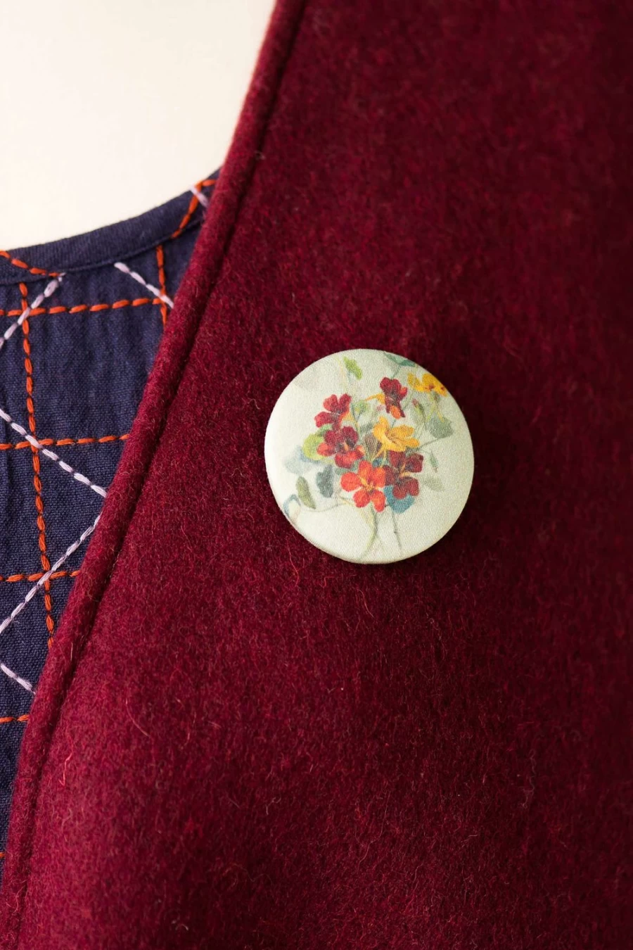 Lazybones Women's Nasturtium Flower Brooch - Handcrafted Floral Pin for Women