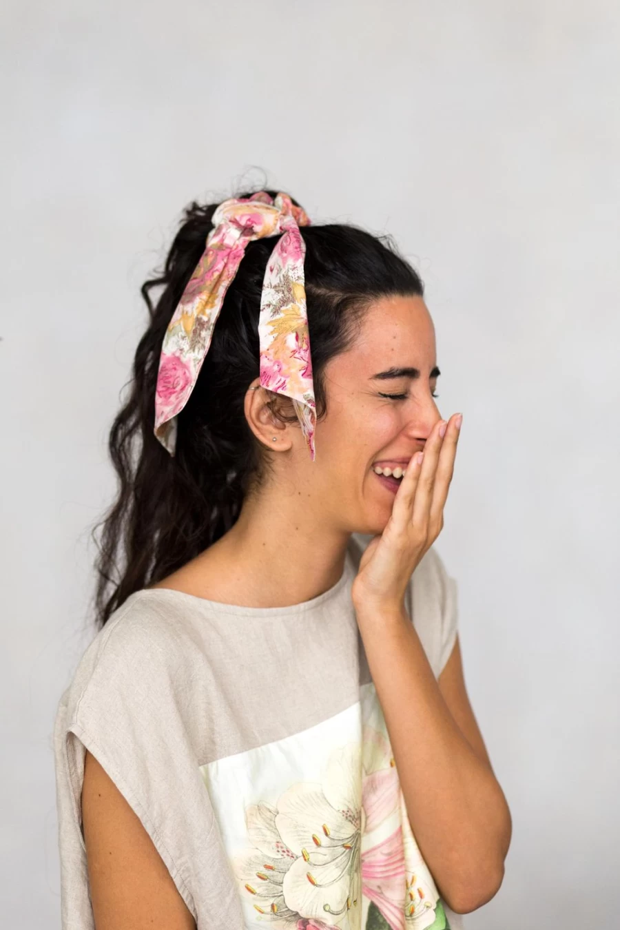 Lazybones Women's Peony Scrunchie Scarf Hair Accessory - Floral Print Fashion Scarf Hair Tie