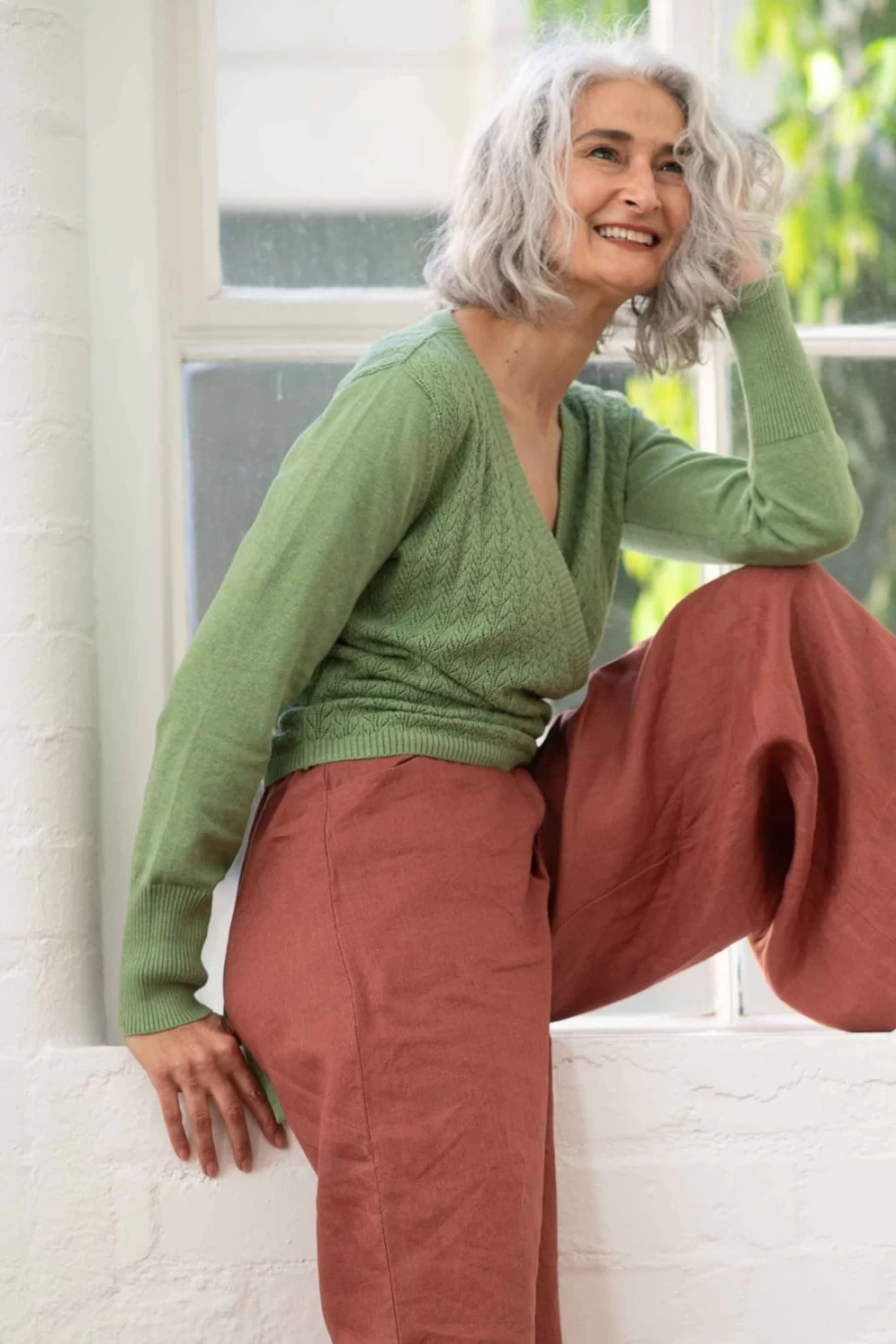 Lazybones Women's Imogen Wrap Cardigan in Cottage Green - Cozy Knit Sweater
