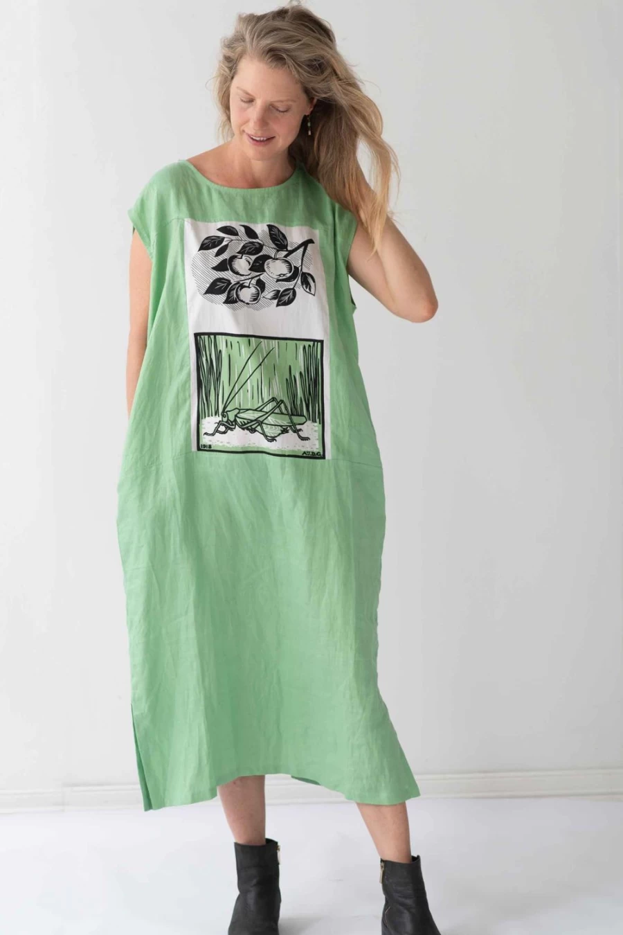 Lazybones Women's Polly Dress in Greengage - Stylish Floral Summer Dress
