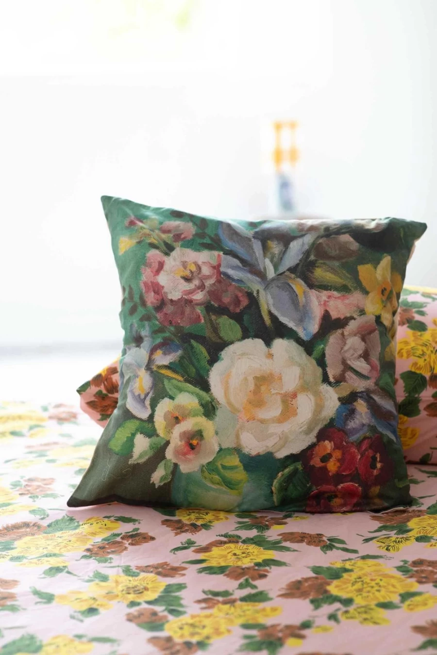 "Lazybones Women's Organic Cotton Painted Flowers Cushion Cover"