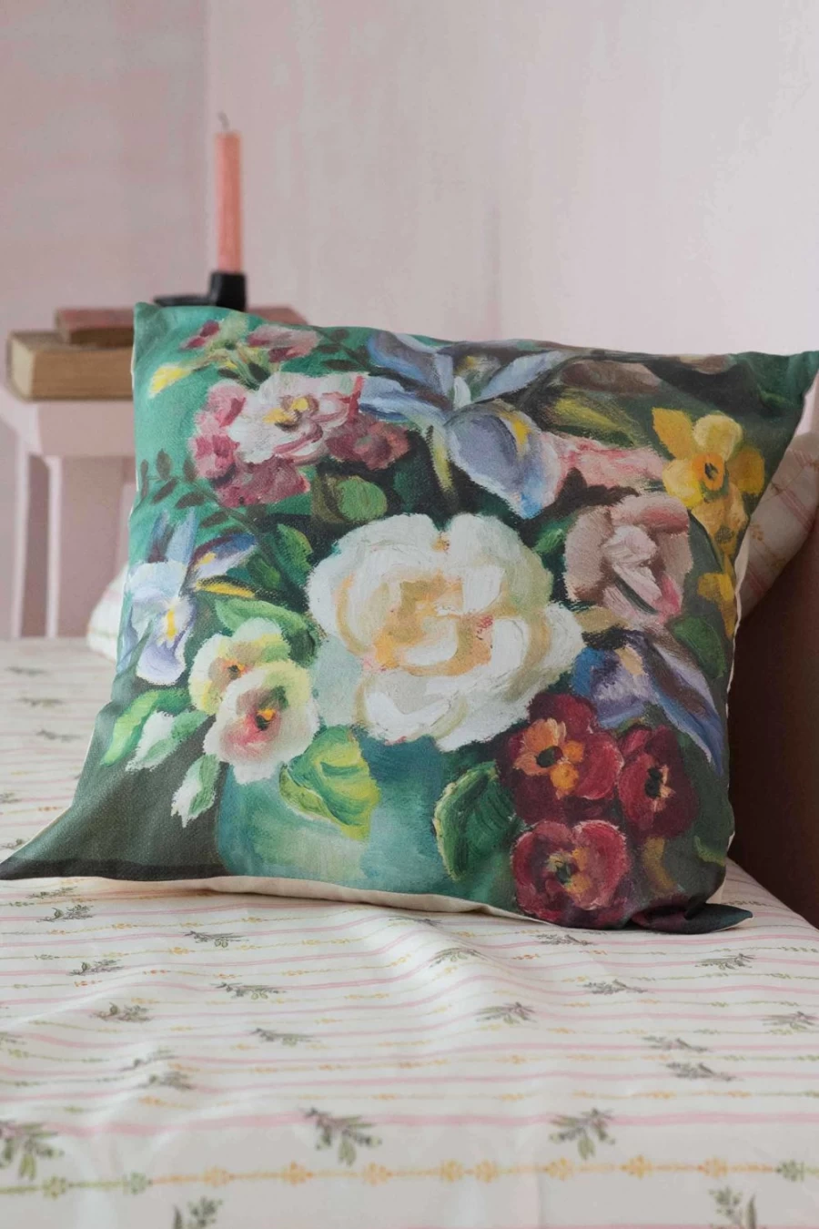 "Lazybones Women's Organic Cotton Painted Flowers Cushion Cover"
