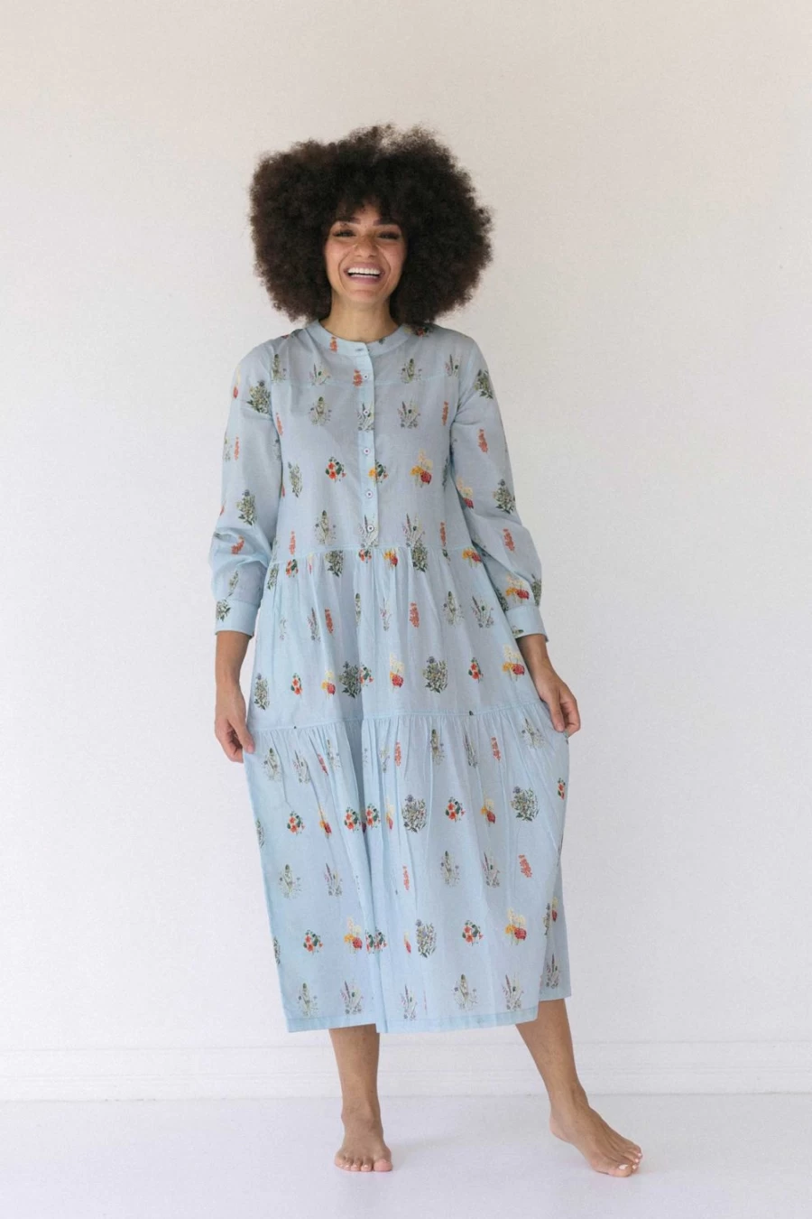 Lazybones Women's Ingrid Dress Wildflowers - Organic Cotton Boho Floral Maxi Dress